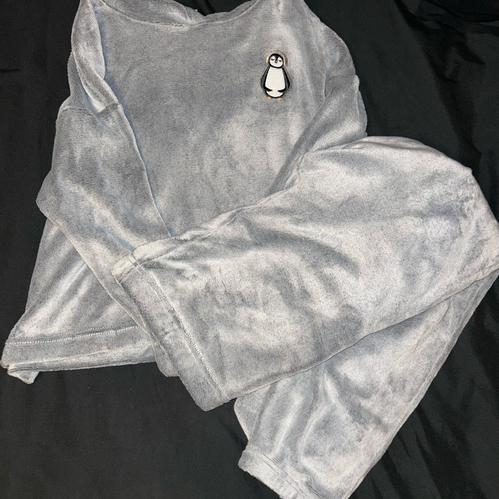 Cozy Gray Pajamas with Penguin Design